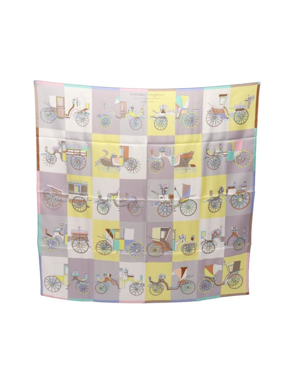 Hermes Scarf Carre 90 Voitures Exquises Gray Silk